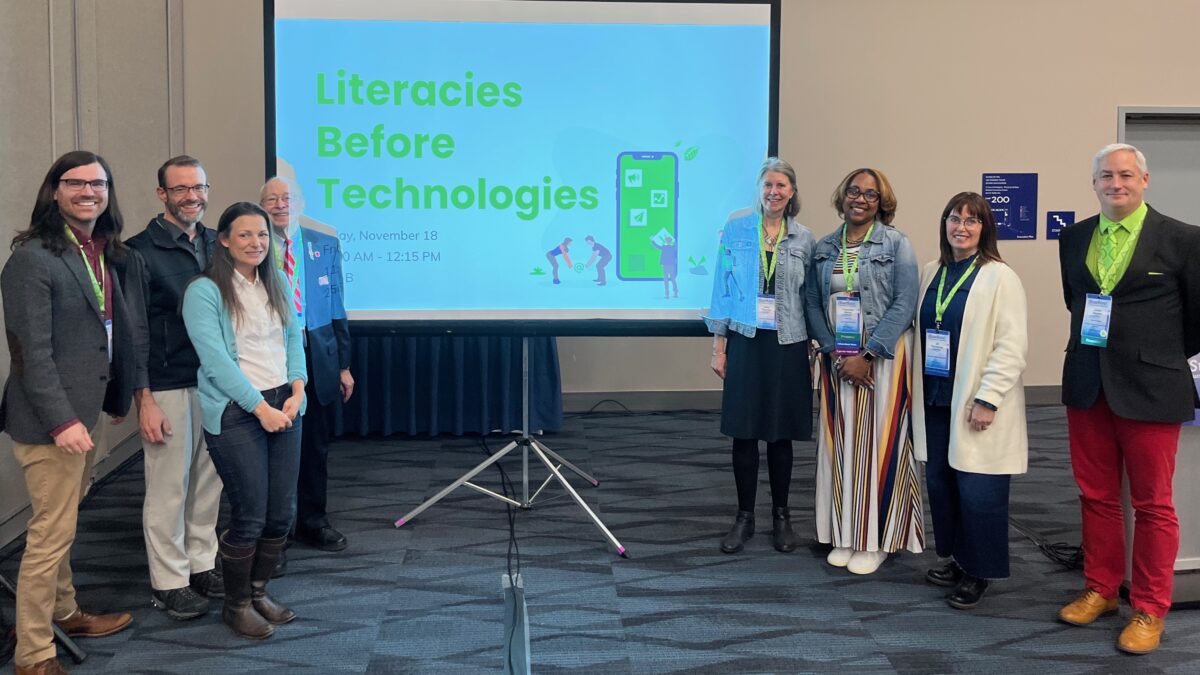 Photo of presenters from the "Literacies Before Technologies" Roundtable Session at NCTE 2022